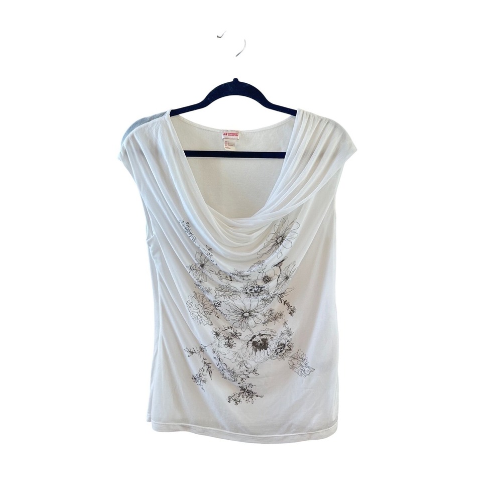HM Conscious Collection White Floral Cowl Neck Sleeveless Top Large, Y2K